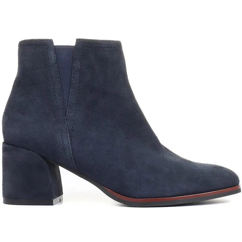 Vania Suede Block Heel Ankle Boots - SINO34514 / 320 499 - Navy sold by Jones Bootmaker
