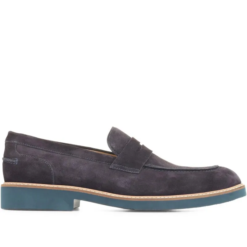 Roberto Suede Leather Penny Loafers - ROBERTO / 321 659 - Navy Suede sold by Jones Bootmaker