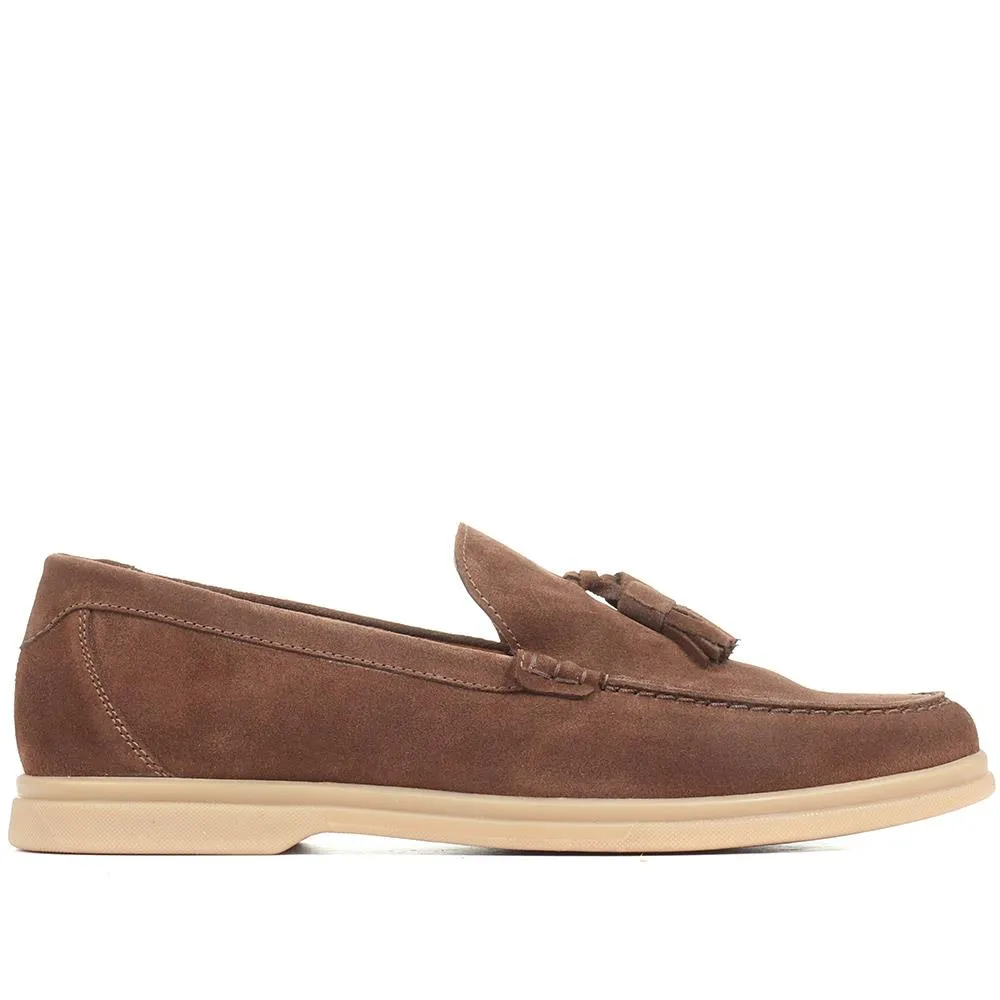 Quin Suede Tassel Loafers - QUIN / 321 689 - Snuff Suede sold by Jones Bootmaker