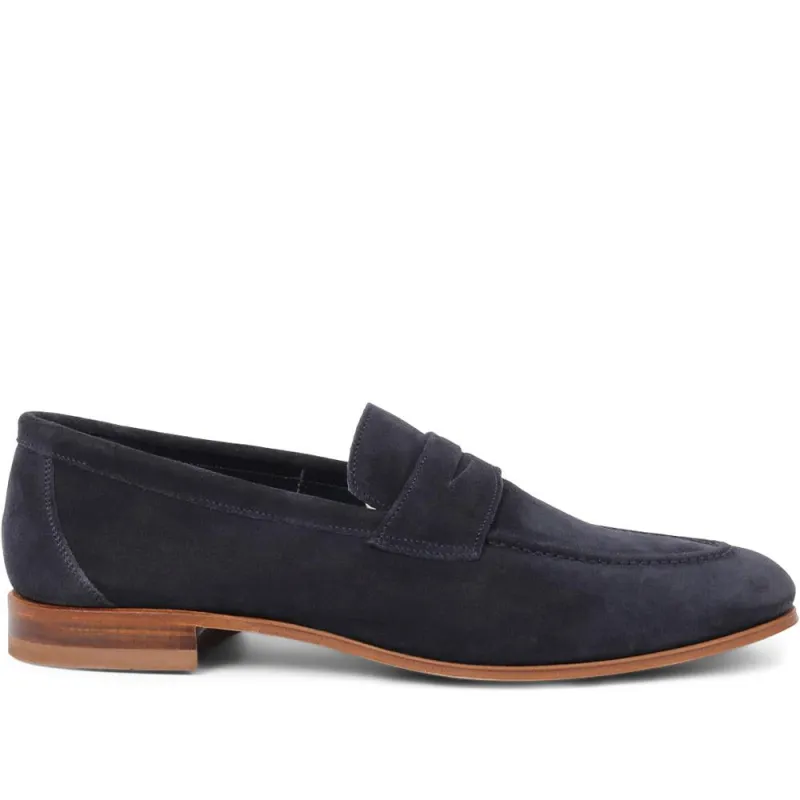 Cristo Leather Penny Loafers - CRISTO / 321 995 - Navy Suede sold by Jones Bootmaker