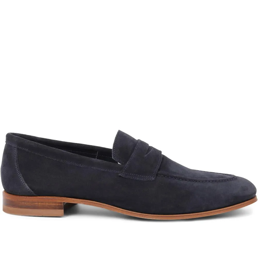 Cristo Leather Penny Loafers - CRISTO / 321 995 - Navy Suede sold by Jones Bootmaker