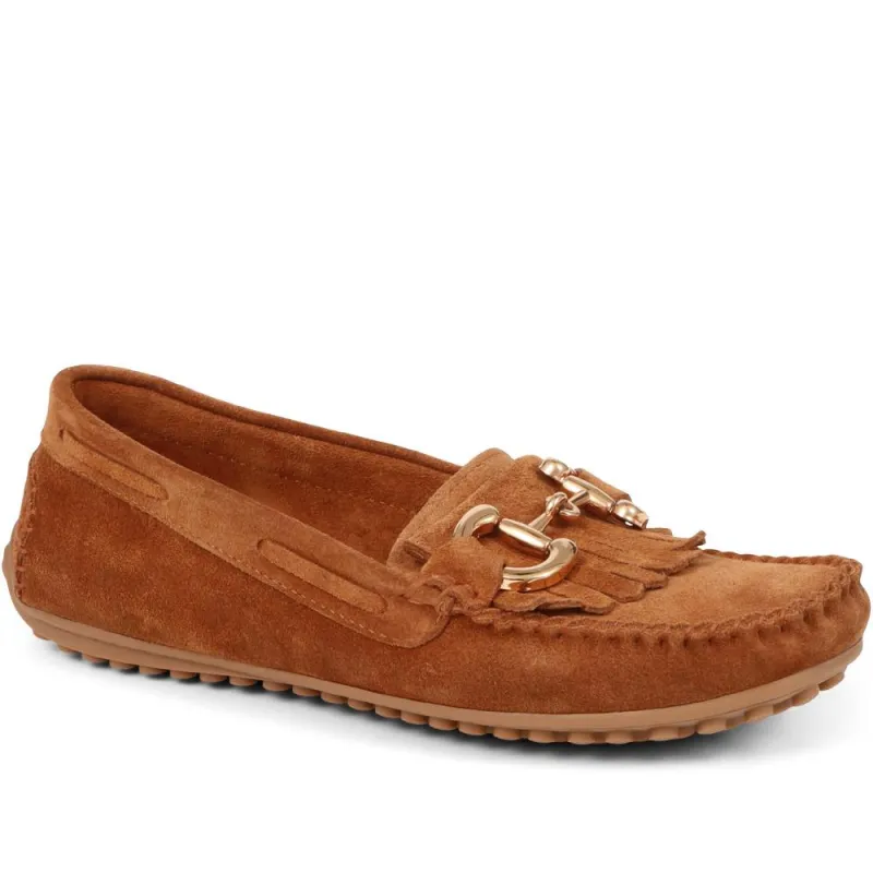 Giustina Suede Buckle Moccasins - GIUSTINA / 323 917 - Tan made by Jones Bootmaker