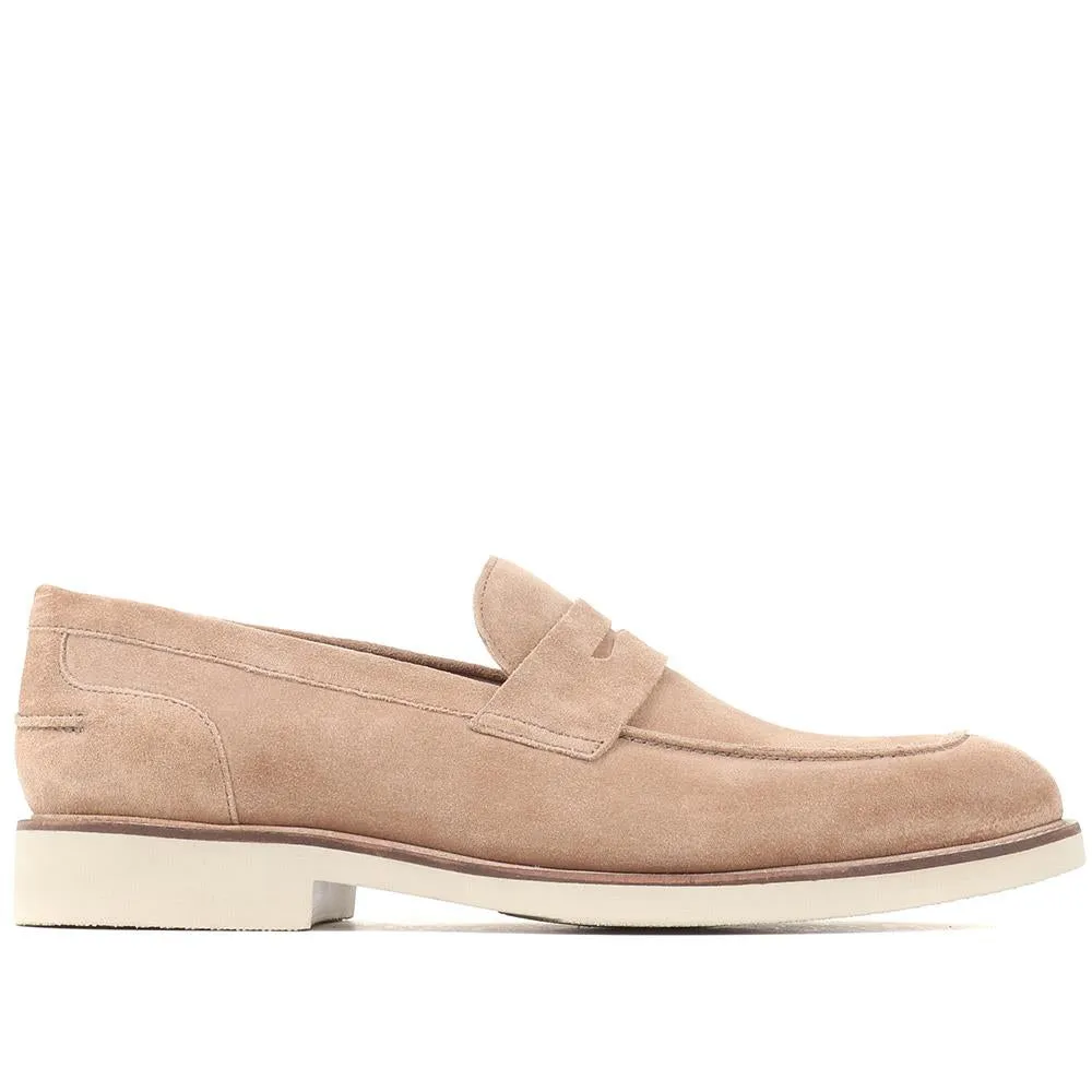 Roberto Suede Leather Penny Loafers - ROBERTO / 321 659 - Sand Suede sold by Jones Bootmaker