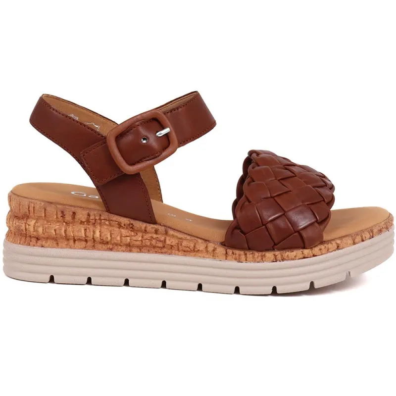 Leather Wedge Heeled Sandals  - GAB39503 / 325 081 - Tan made by Jones Bootmaker