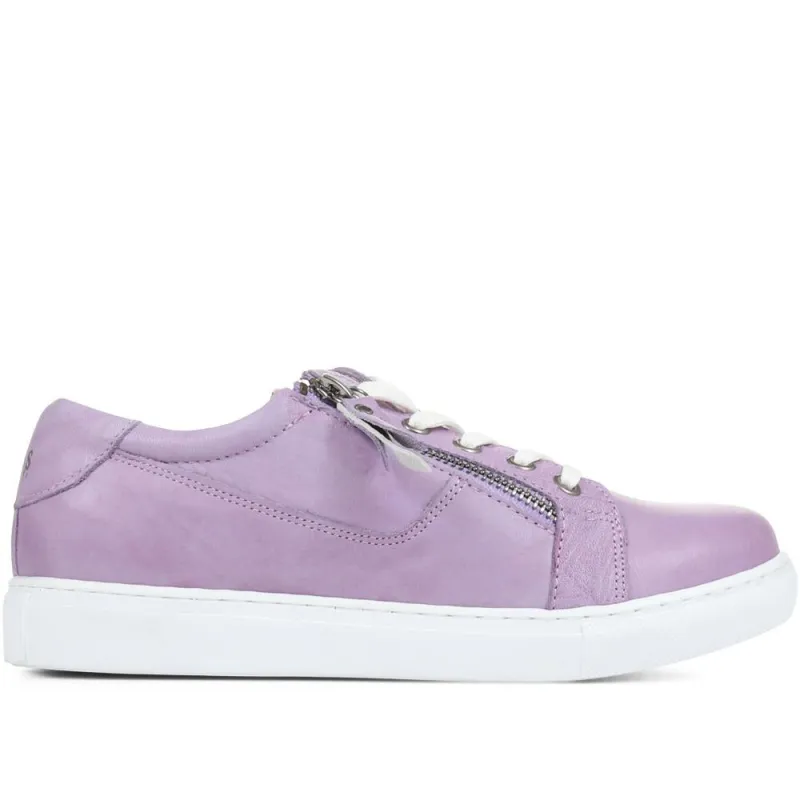 Padova Leather Lace-Up Trainers - PADOVA / 320 235 - Lilac sold by Jones Bootmaker
