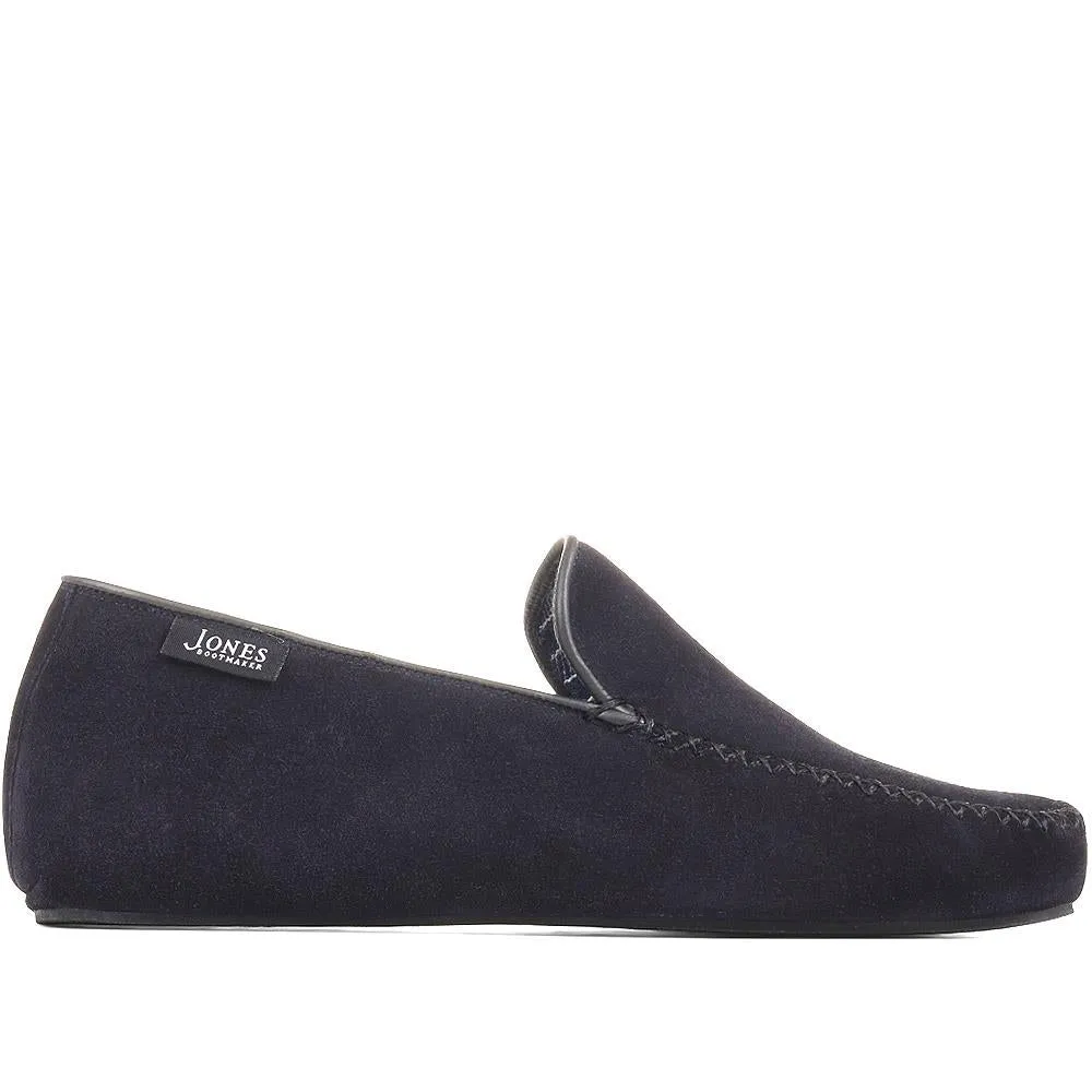 Yarm Leather Moccasin Slippers - YARM / 323 047 - Navy Suede sold by Jones Bootmaker