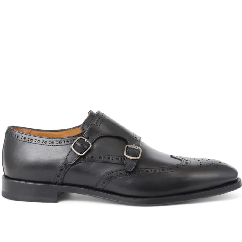Chilton Leather Double Strap Monk Shoes - CHILTON / 323 782 - Black made by Jones Bootmaker