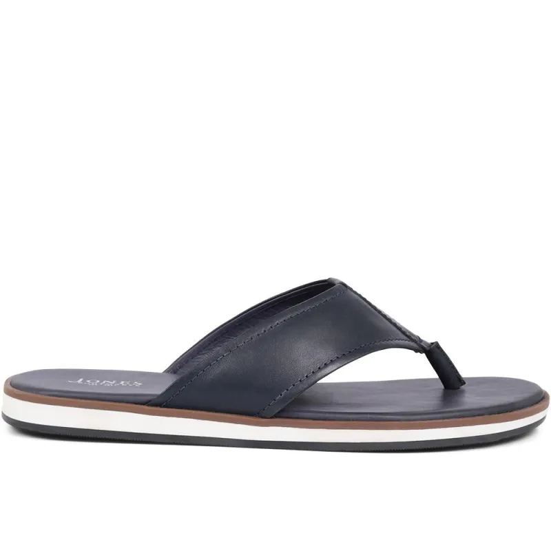 Wealdstone Leather Toe-Post Sandals  - WEALDSTONE / 325 004 - Navy sold by Jones Bootmaker