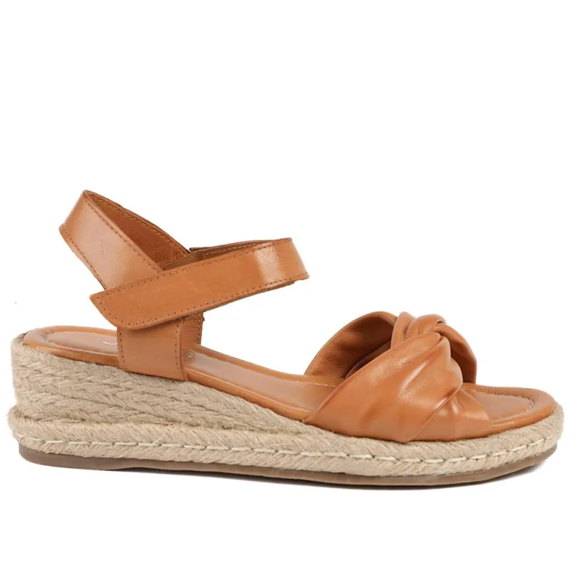 Randine Adjustable Fasten Leather Espadrilles - RANDINE / 328 963 - Tan Leather made by Jones Bootmaker