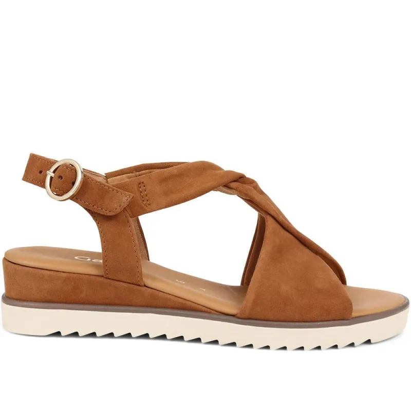 Gabor Rich Wide Fit Leather Twist-Front Sandals - GAB31514 / 317 898 - Tan made by Jones Bootmaker