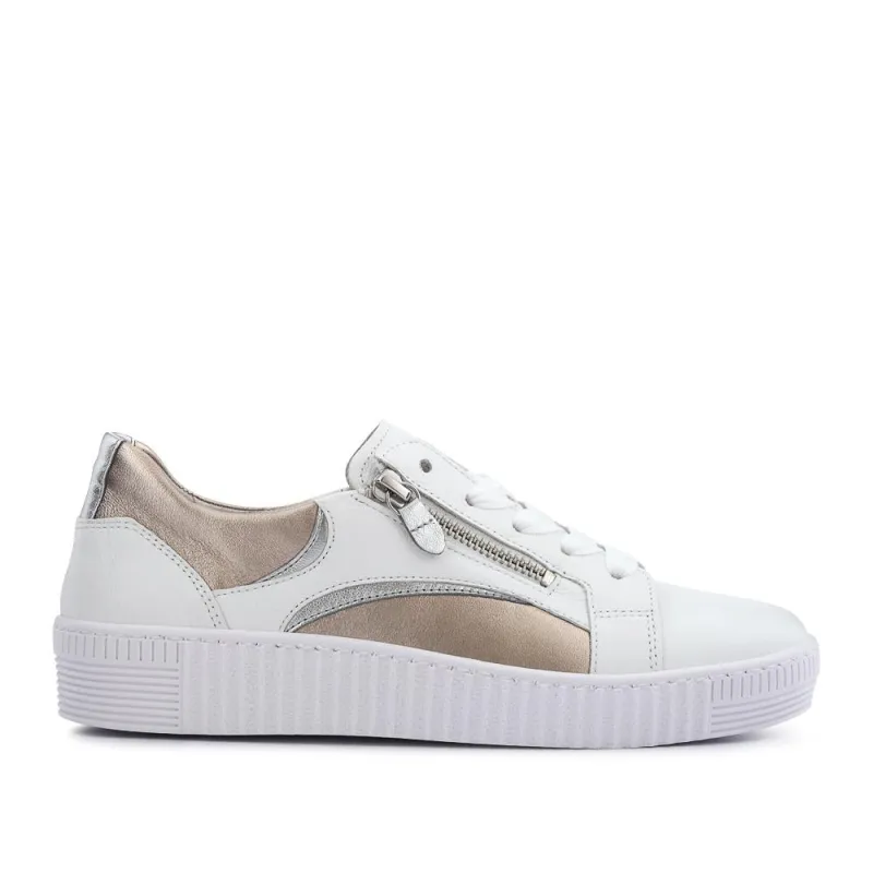 Wemo Gabor Lace-Up Leather Trainers - GAB37517 / 323 536 - White-Gold made by Jones Bootmaker
