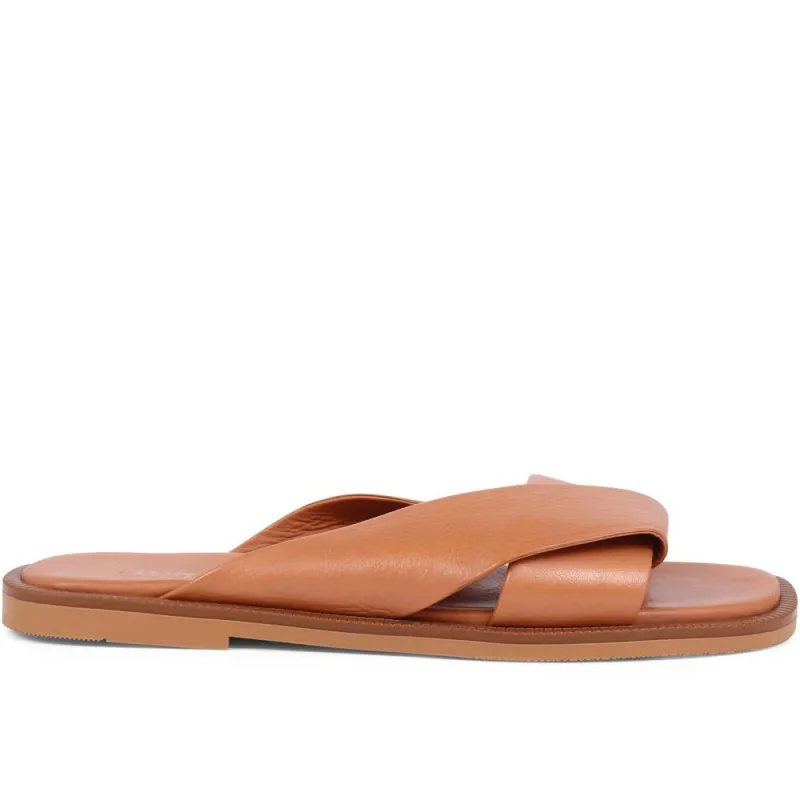 Hazelle Flat Mule Sandals - HAZELLE / 325 227 - Tan made by Jones Bootmaker