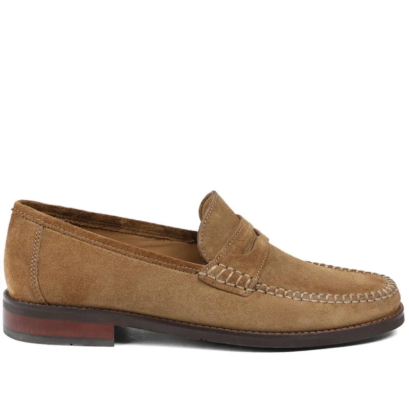 Quennell Leather Penny Loafers - QUENNELL / 326 786 - Tan Suede made by Jones Bootmaker