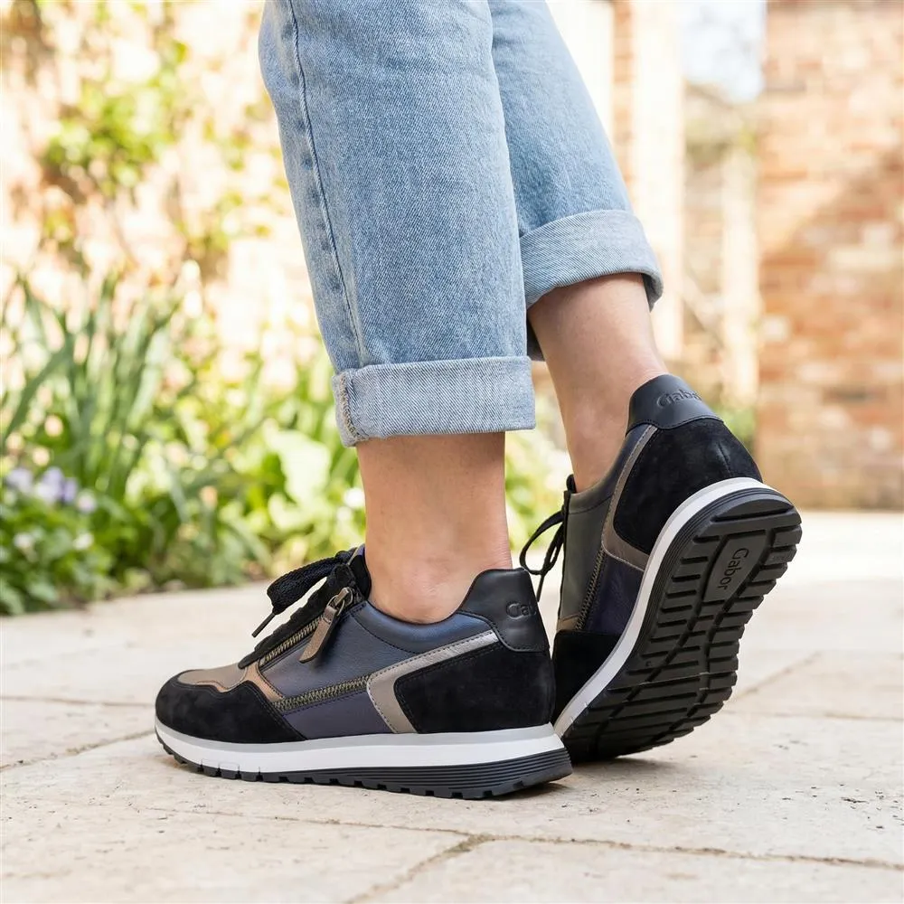 Hollywell Gabor Leather Zip & Lace Trainers - GAB42502 / 327 741 - Navy Multi sold by Jones Bootmaker product image thumbnail 2