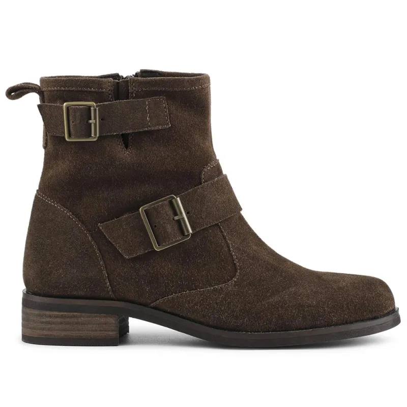 Maribel Buckle-Detailed Leather Boots - MARIBEL / 328 563 - Chocolate Suede made by Jones Bootmaker