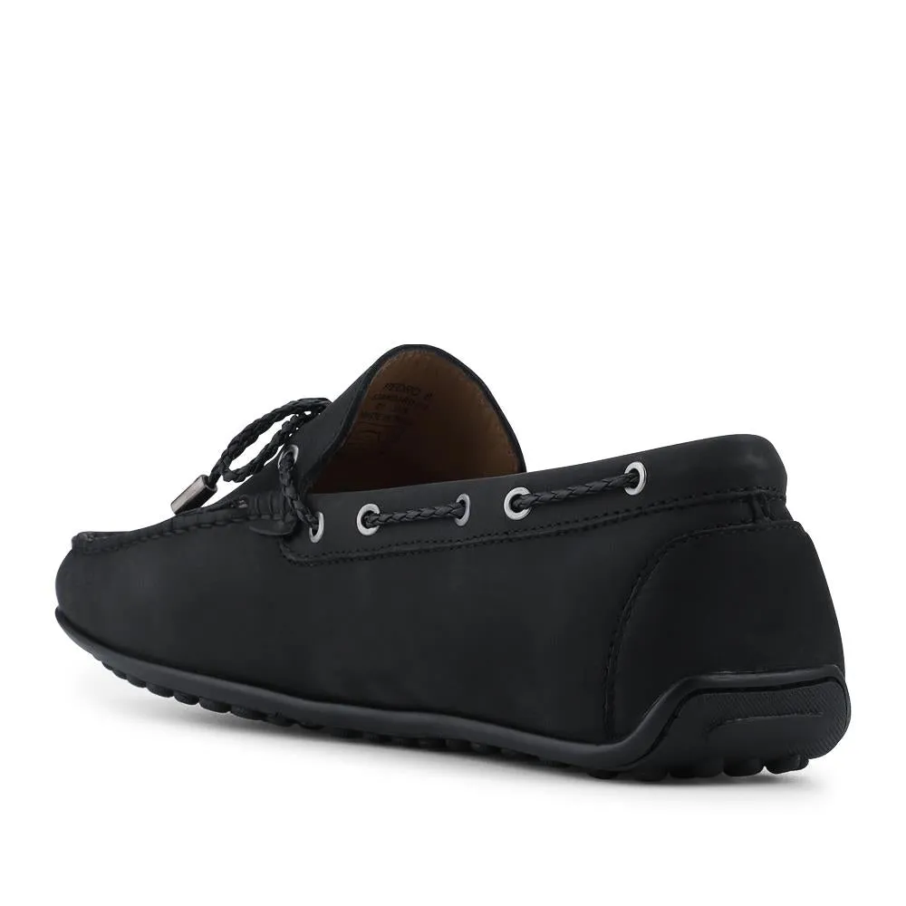 Pedro Leather Tasselled Loafers - PEDRO / 328 711 - Black Nubuck sold by Jones Bootmaker