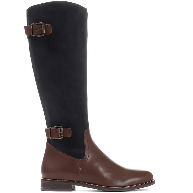 Leather Knee High Boot - CARM30512 / 316 573 - Navy-Brown made by Jones Bootmaker