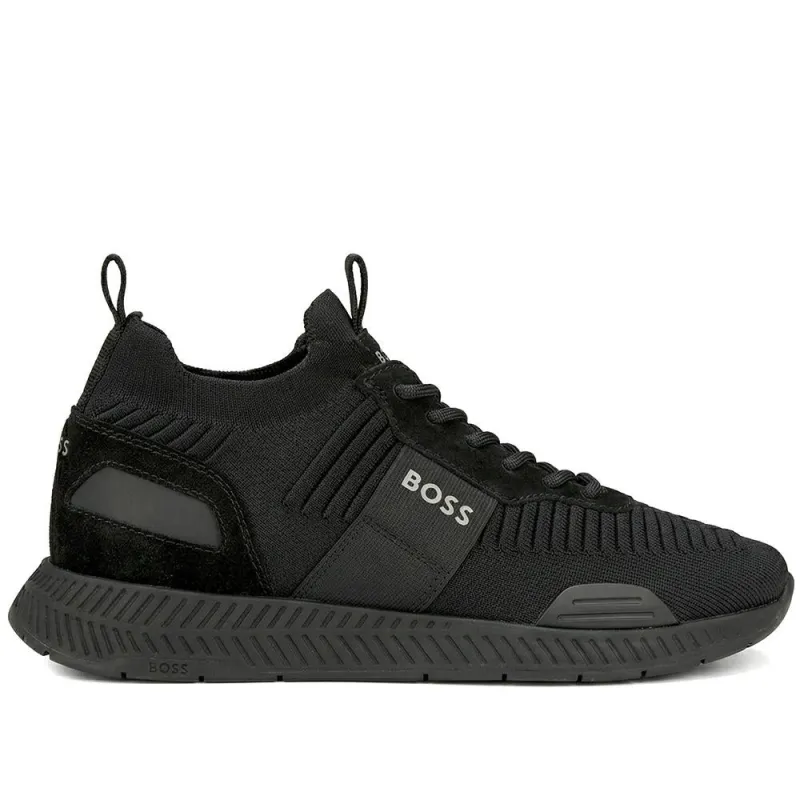Knitted-Upper Trainers W/ Branding & Suede Trims - HUGO41502 / 327 622 - Black-Black made by Hugo Boss