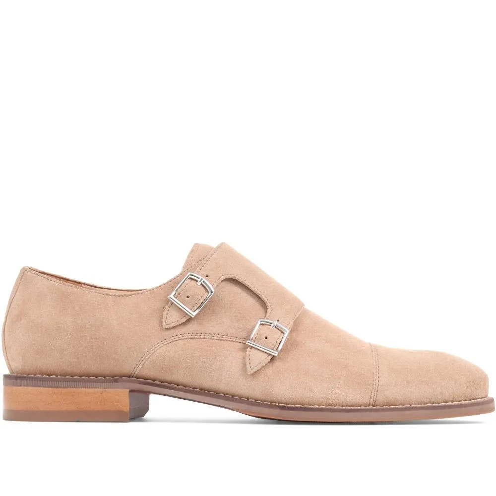 Nathaniel Leather Double Monk Shoes - NATHANIEL / 320 484 - Sand Suede sold by Jones Bootmaker