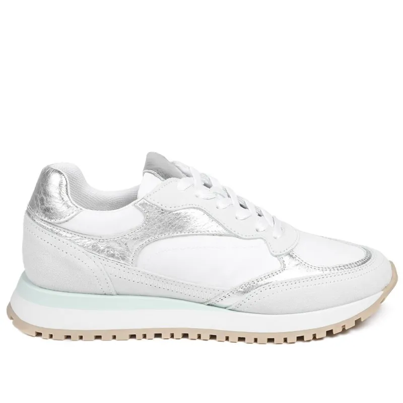 Asha Leather Wedge Trainers - ASHA / 329 137 - White Metallic made by Jones Bootmaker