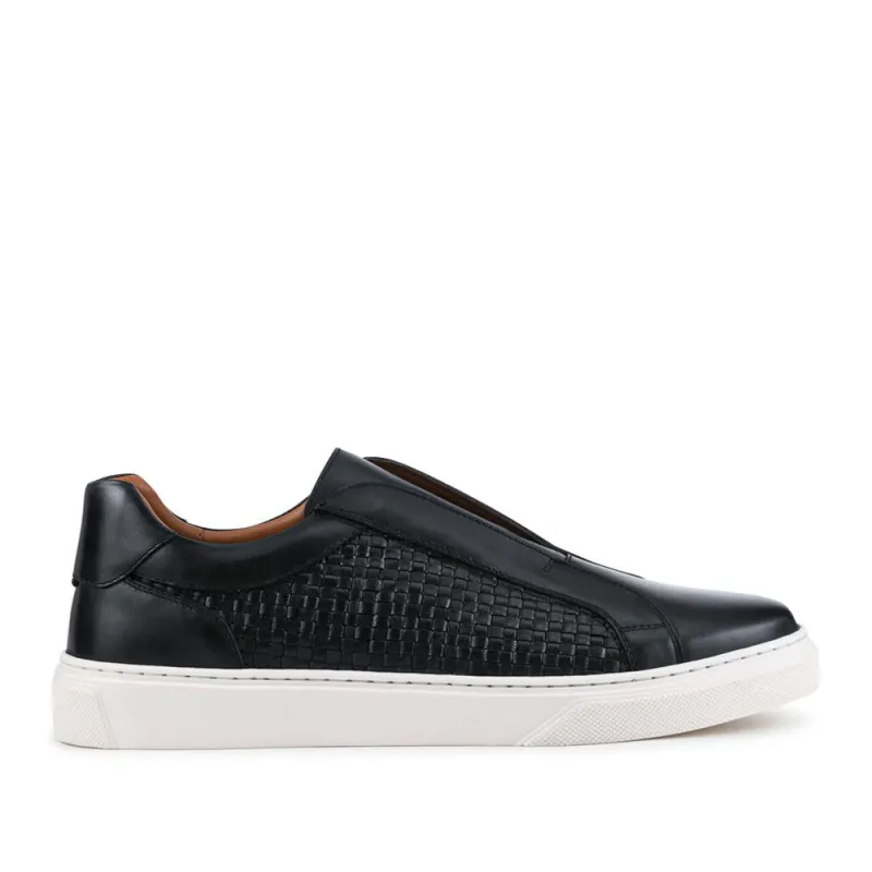 Swindon Leather Woven Slip On Trainers - SWINDON / 328 818 - Black made by Jones Bootmaker