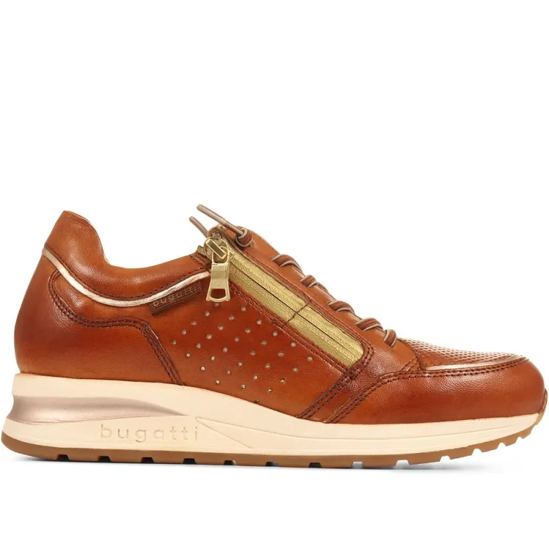 Lace-Up Leather Wedge Trainers - BUG35509 / 321 809 - Tan made by Jones Bootmaker