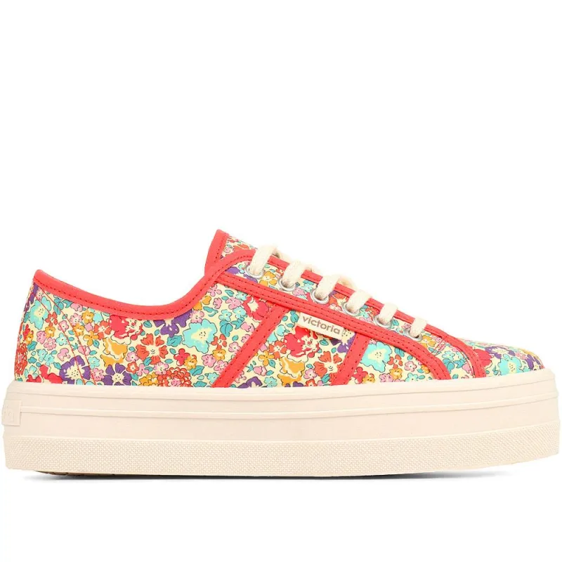 Barcelona Liberty Print Platform Trainers - FASHE35503 / 321 484 - Coral made by Jones Bootmaker