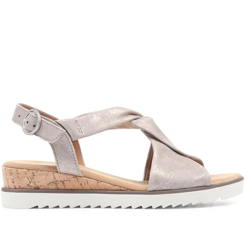 Gabor Rich Wide Fit Leather Twist-Front Sandals - GAB31514 / 317 898 - Metallic made by Jones Bootmaker