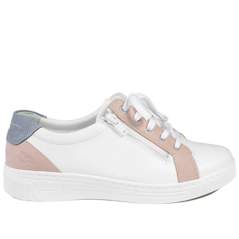 Fly Flot Leather Trainers with Functional Zip - CAL43001 / 329 364 - White Multi made by Jones Bootmaker