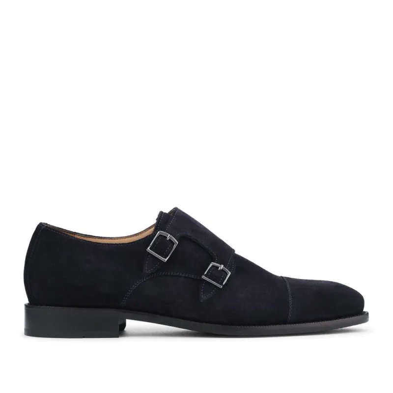 Nathaniel Leather Double Monk Shoes - NATHANIEL / 320 484 - Navy Suede made by Jones Bootmaker