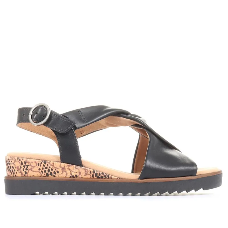 Gabor Rich Wide Fit Leather Twist-Front Sandals - GAB31514 / 317 898 - Black made by Jones Bootmaker