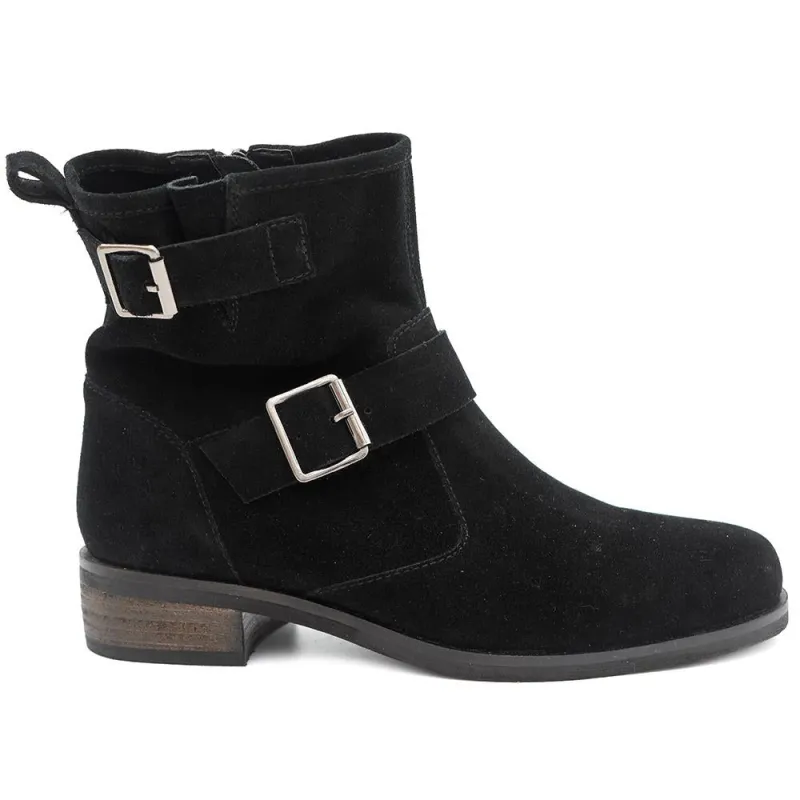Maribel Buckle-Detailed Leather Boots - MARIBEL / 328 563 - Black Suede made by Jones Bootmaker