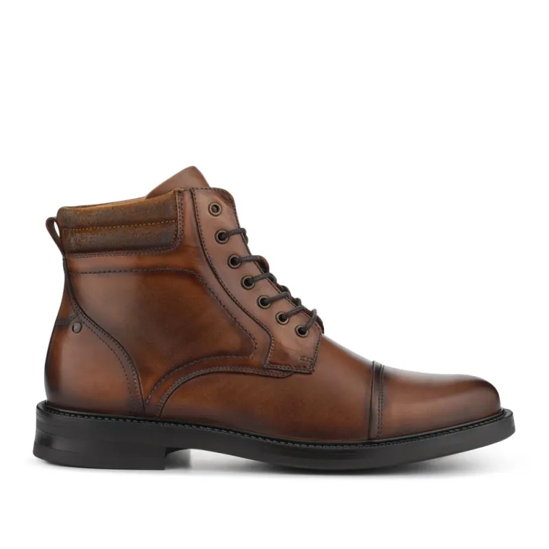 Eugene Leather Lace-Up Boots With Padded Cuff - EUGENE / 328 502 - Tan made by Jones Bootmaker