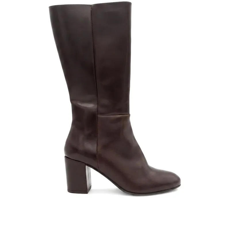 Eirith Block Heel Smart Leather Long Boots - EIRITH / 329 780 - Brown Leather made by Jones Bootmaker