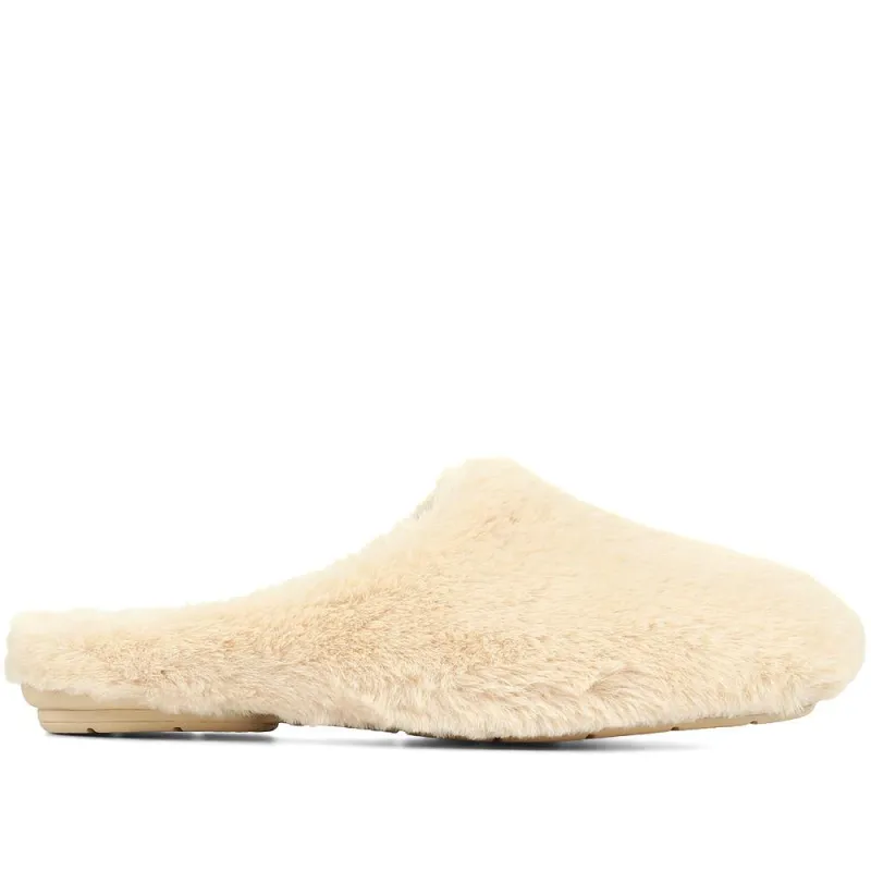 Camile Faux-Fur Mule Slippers - CAMILE / 321 821 - Beige made by Jones Bootmaker