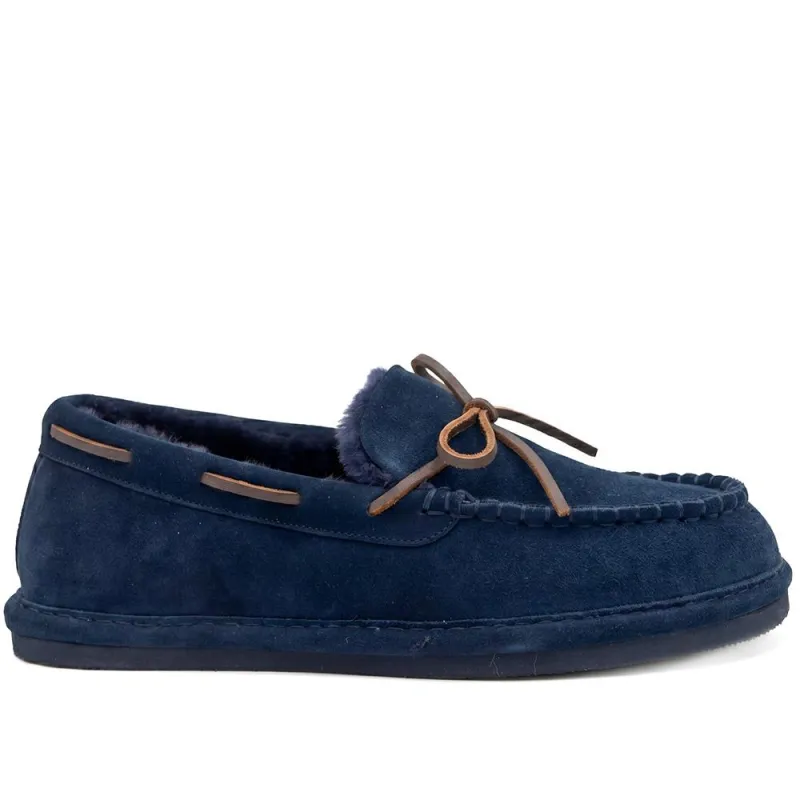 Zeppelin Luxury Leather Slippers - ZEPPELIN / 330 307 - Navy Suede made by Jones Bootmaker