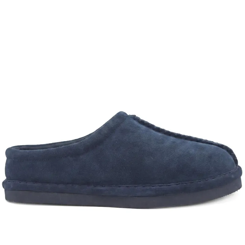 Zeno Luxury Leather Slippers - ZENO / 330 317 - Navy Suede made by Jones Bootmaker