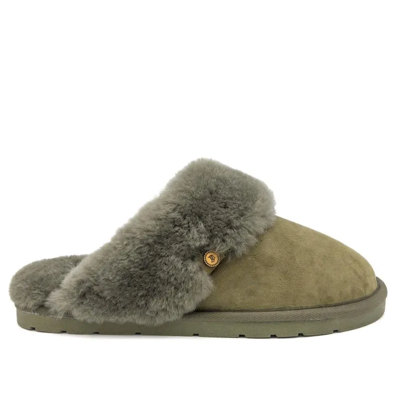 Bella-Rose Sheepskin Mule Slippers - BELLA-ROSE / 319 378 - Olive Suede made by Jones Bootmaker