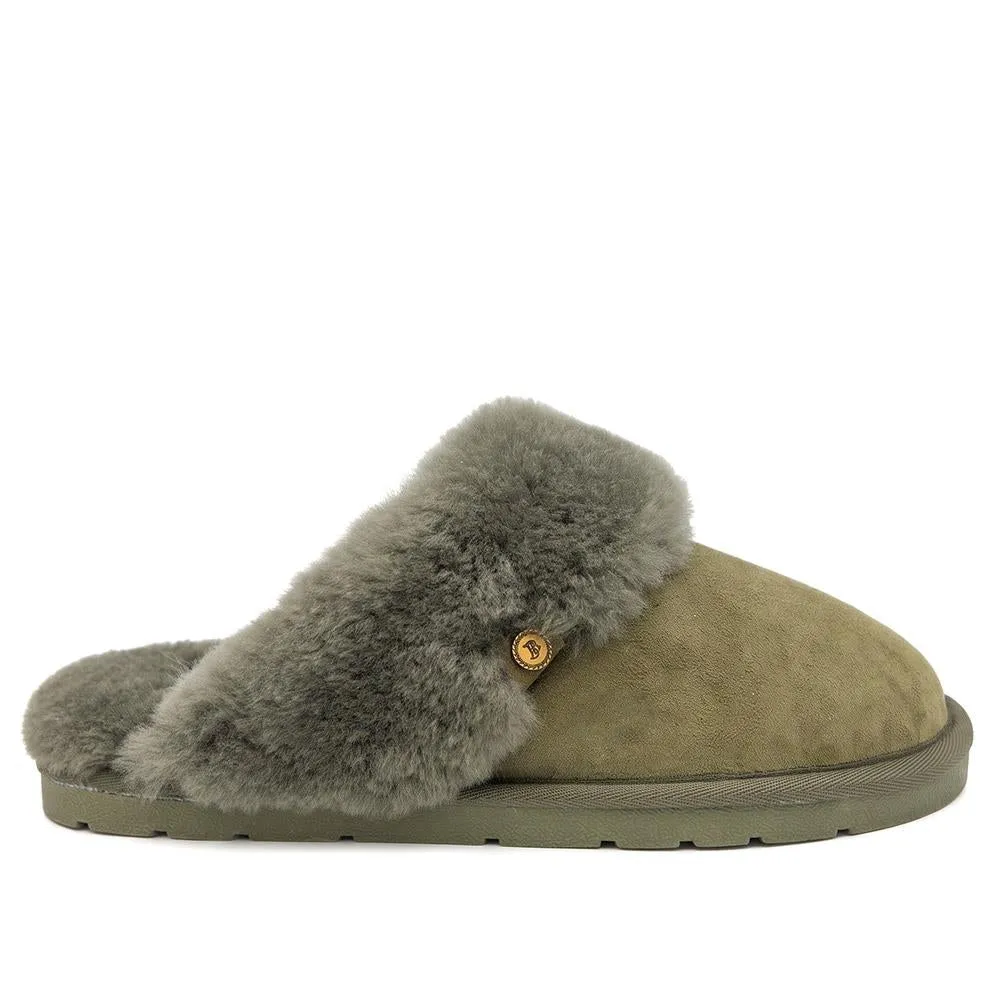 Bella-Rose Sheepskin Mule Slippers - BELLA-ROSE / 319 378 - Olive Suede sold by Jones Bootmaker