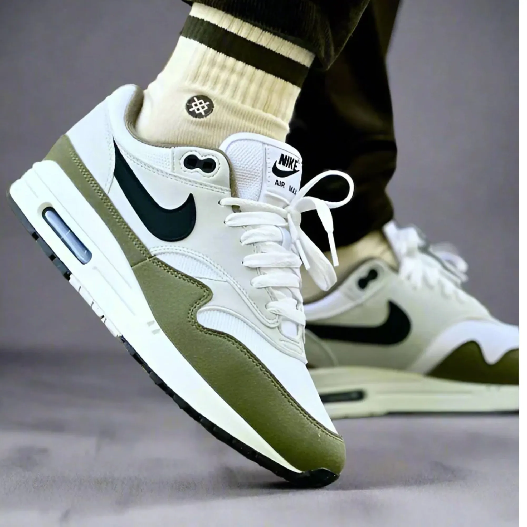 Nike Air Max 1 White Black Medium Olive sold by KeepItSneaker product image thumbnail 3