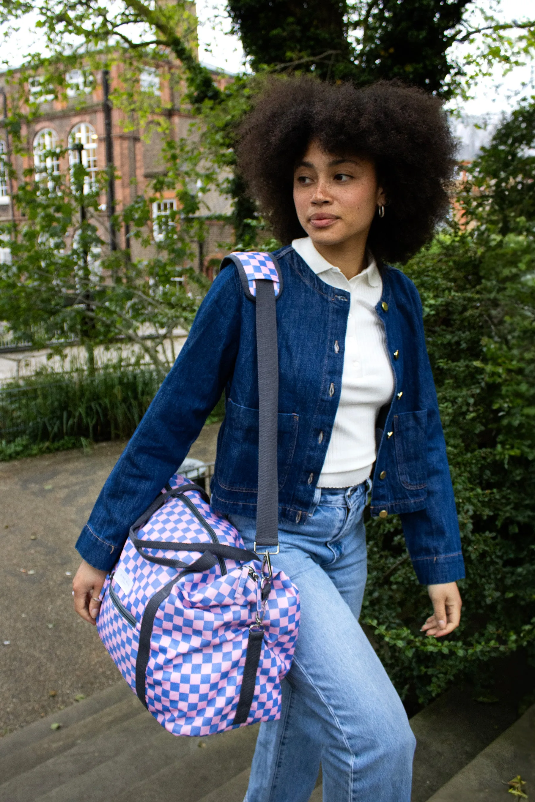 Weekender Bag | Checkerboard Blue & Pink sold by Kind Bag product image thumbnail 4