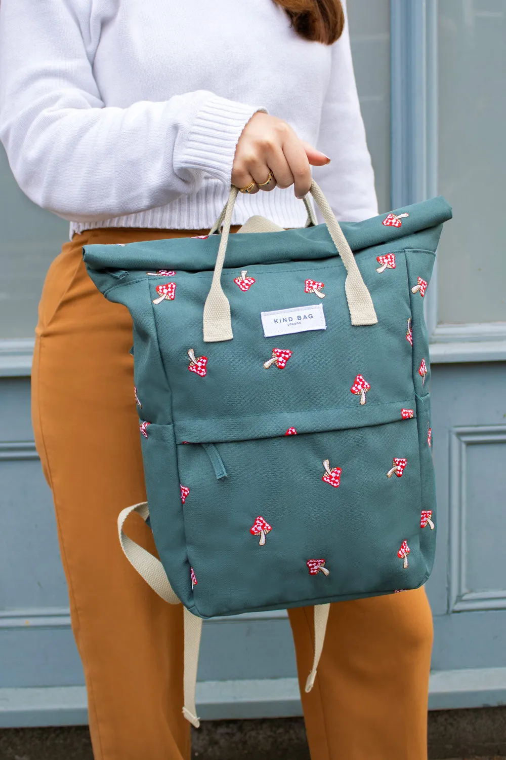 Mushrooms Green | Embroidered Hackney Backpack | Medium sold by Kind Bag product image thumbnail 5