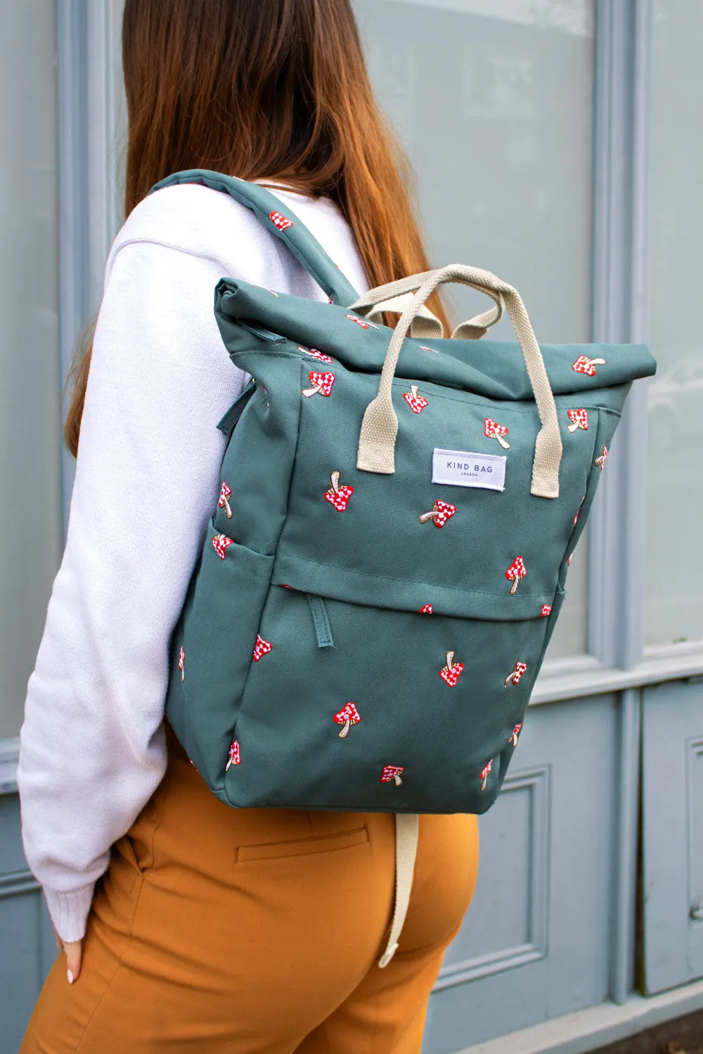 Mushrooms Green | Embroidered Hackney Backpack | Medium sold by Kind Bag product image thumbnail 2