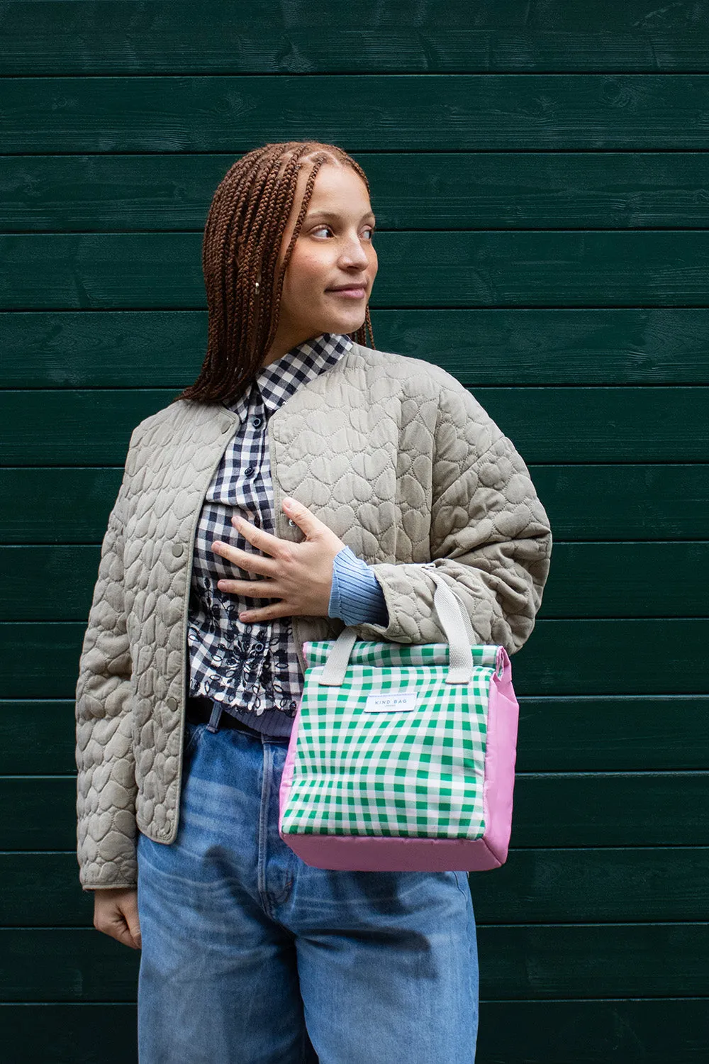 Lunch Bag | Distorted Gingham Green sold by Kind Bag product image thumbnail 4