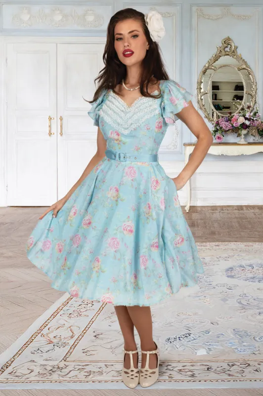 Morning Mist Belted Flutter Dress sold by Kitten D'Amour