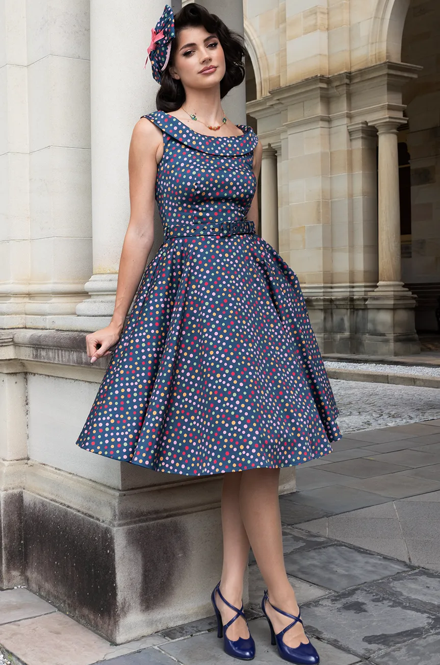 Fiorenza Belted Spot Dress sold by Kitten D'Amour