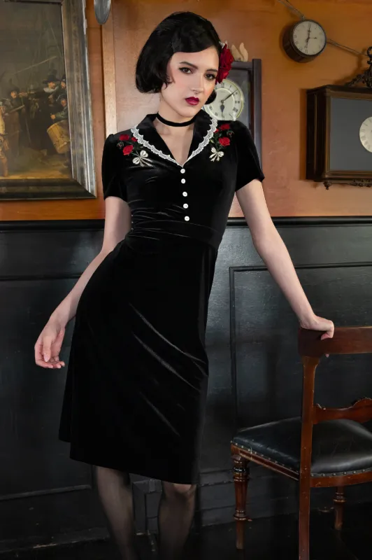 Rouge Noir Velvet Rose Dress made by Kitten D'Amour