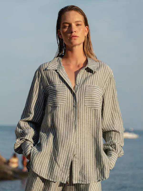 Elara Shirt - Green Stripe sold by Kivari