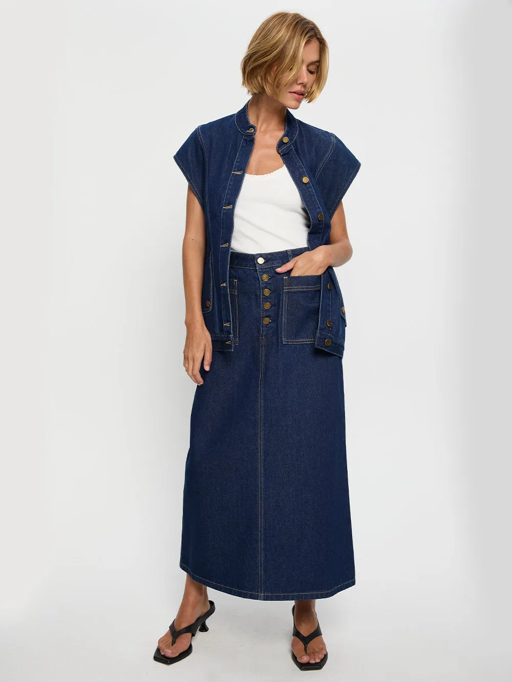 Remi Denim Midi Skirt sold by Kivari