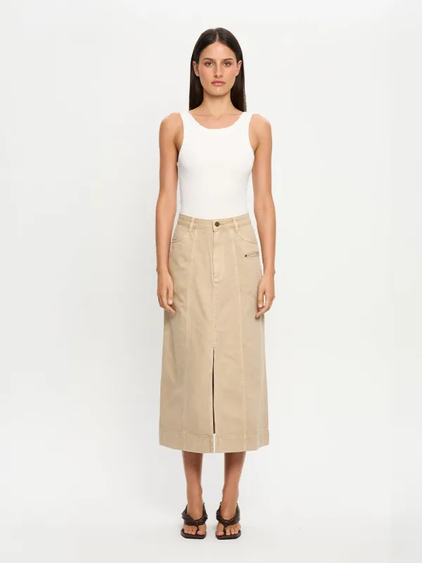 Evie Denim Midi Skirt sold by Kivari